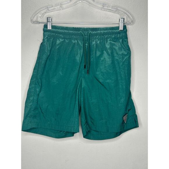 Guess Green Stretch Waist Drawstring Nylon Jogging Shorts Small - Picture 12 of 12